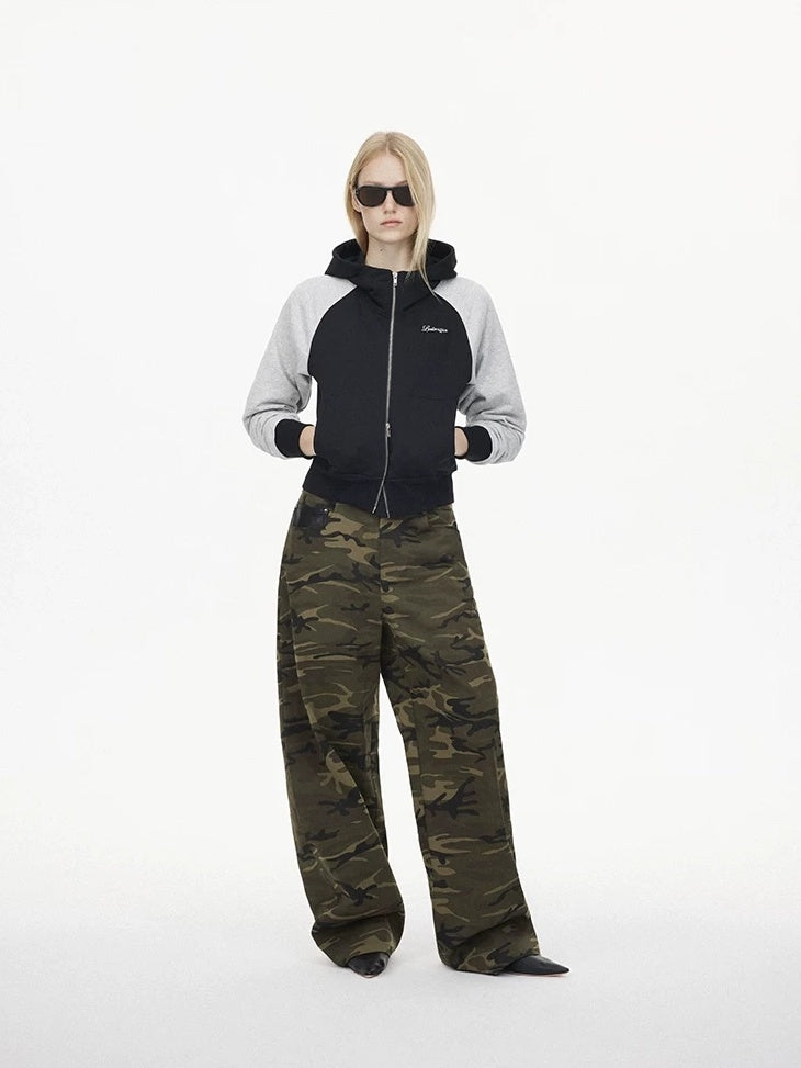 LoalaOffice Cotton Blend Leopard Print Relaxed Fit Office Women Zip Hoodie Tops