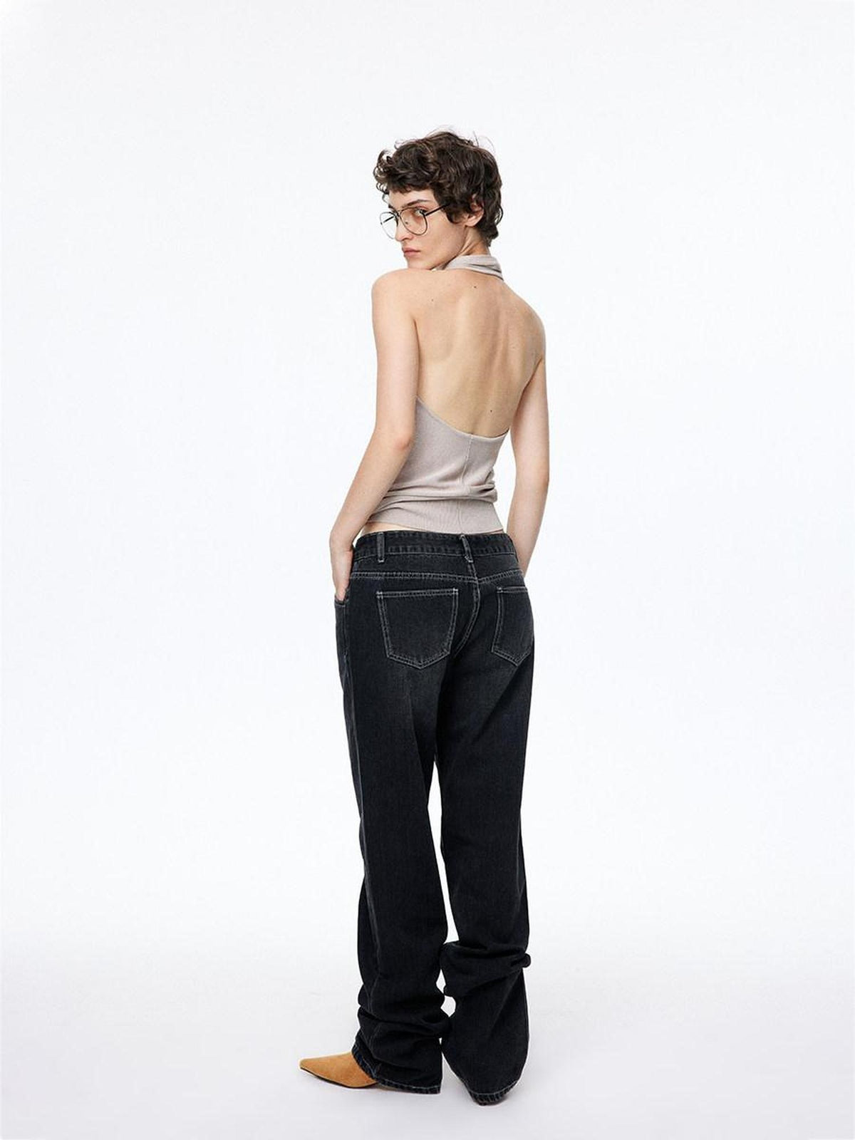 LoalaOffice Lightweight Viscose Knit Slim Fit Backless Halter Streetwear Women Tank Top Tops