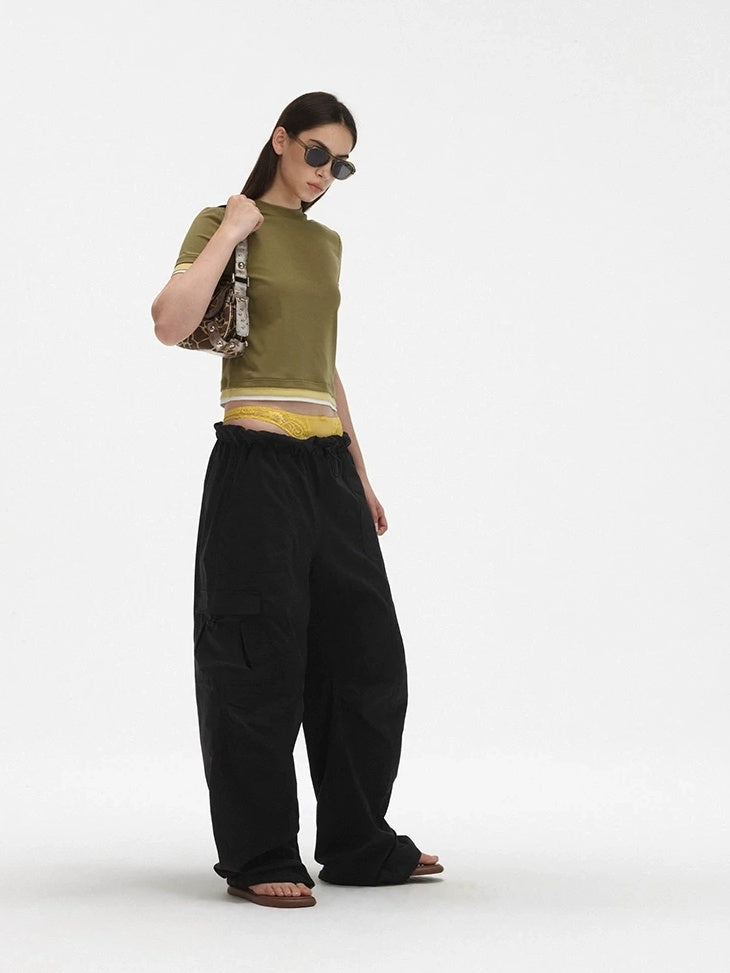 LoalaOffice Moisture Wicking Patchwork Crew Neck Straight Fit Women Colorblock Tops