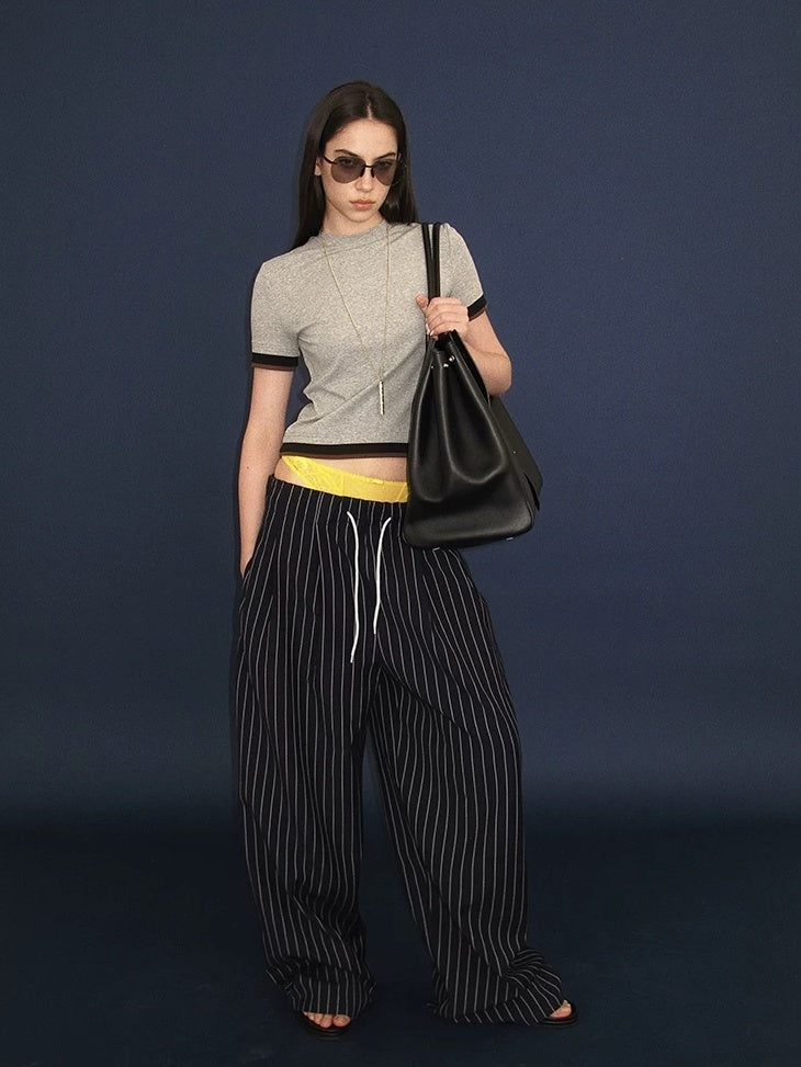 LoalaOffice Moisture Wicking Patchwork Crew Neck Straight Fit Women Colorblock Tops