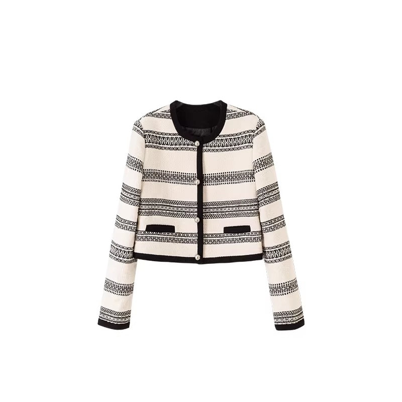 LoalaOffice_Original_Design_Colorblock_Striped_Short_Straight_Fit_Women_Cotton_Outerwear_MISSTT
