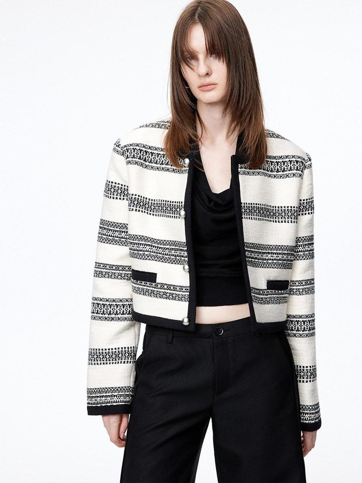 LoalaOffice Original Design Colorblock Striped Short Straight Fit Women Cotton Outerwear
