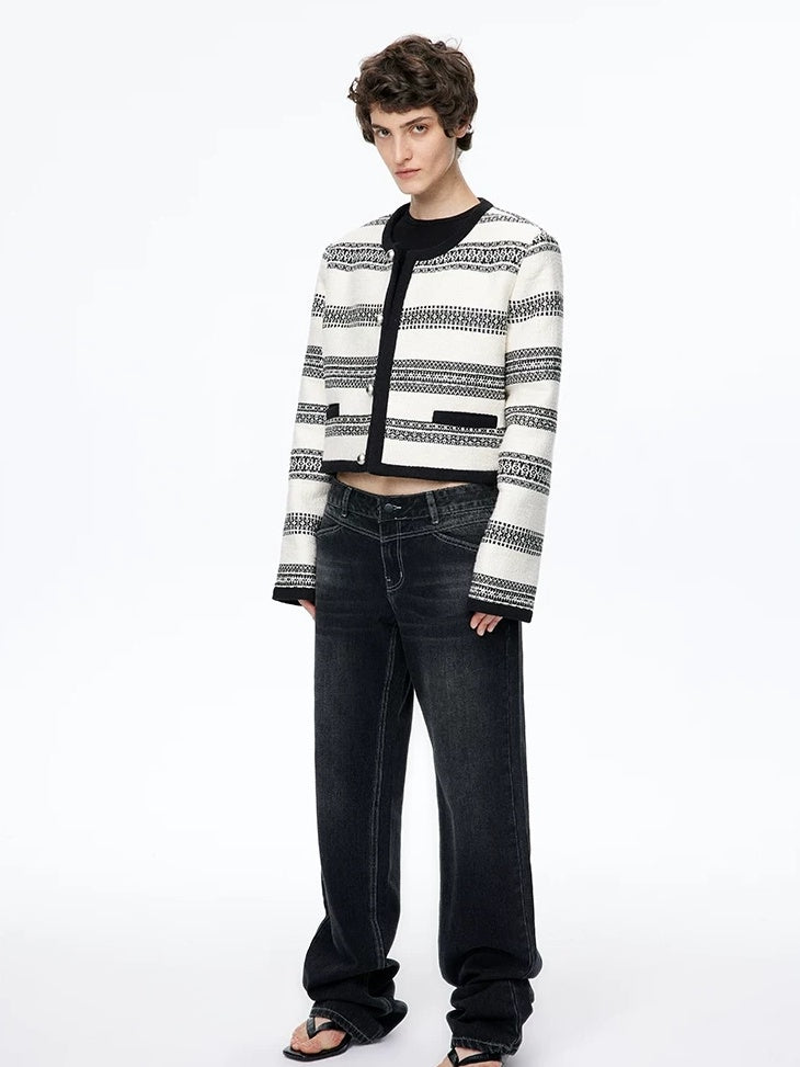 LoalaOffice Original Design Colorblock Striped Short Straight Fit Women Cotton Outerwear