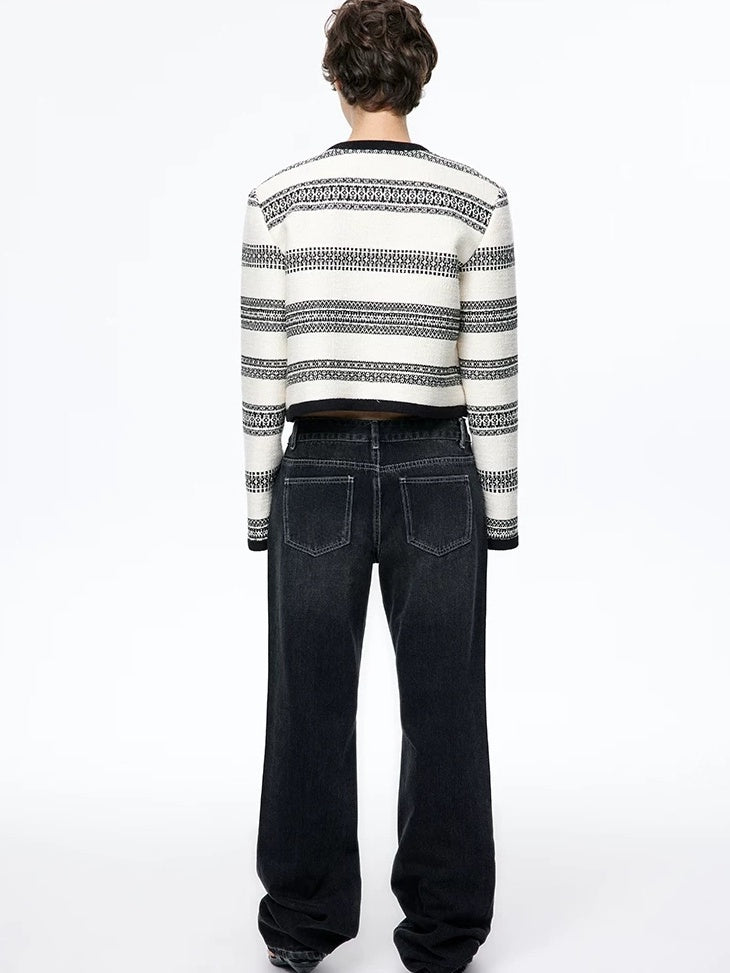 LoalaOffice Original Design Colorblock Striped Short Straight Fit Women Cotton Outerwear