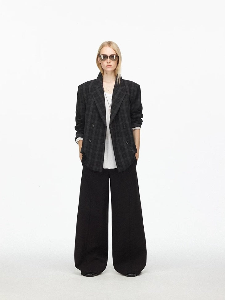 LoalaOffice Original Design Loose Fit Plaid Singlebreasted Banquet Jacket Outerwear