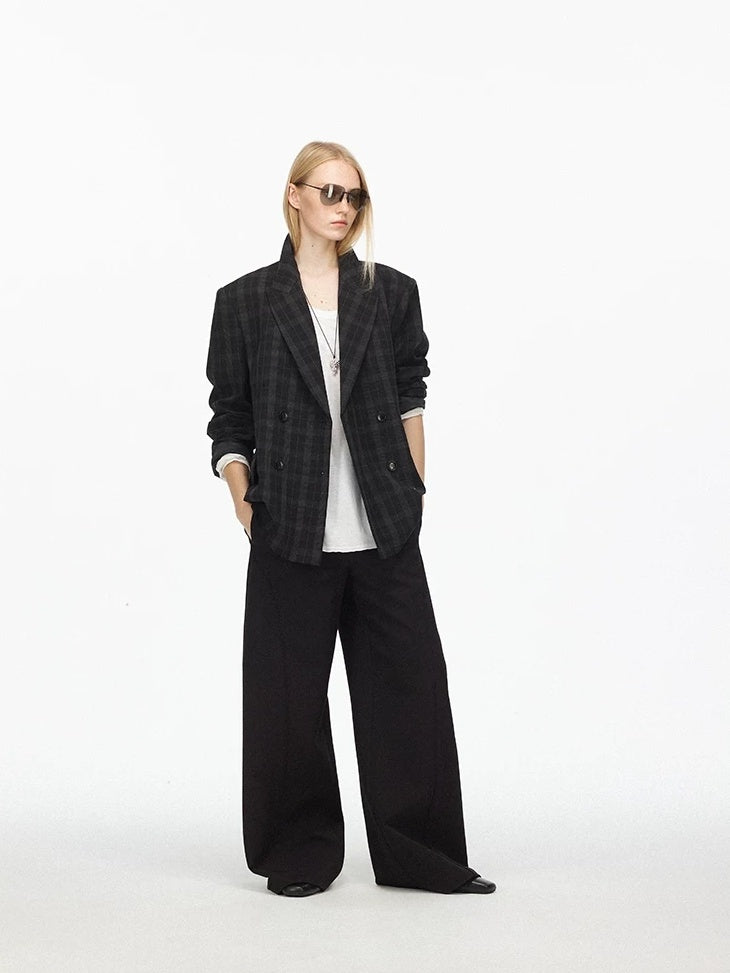 LoalaOffice Original Design Loose Fit Plaid Singlebreasted Banquet Jacket Outerwear