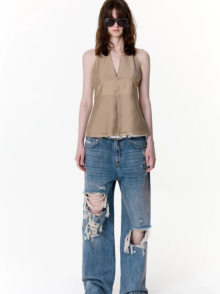 LoalaOffice Original Design Padded Halter Tank Slim Fit Polyester Blend Women Layering Tops
