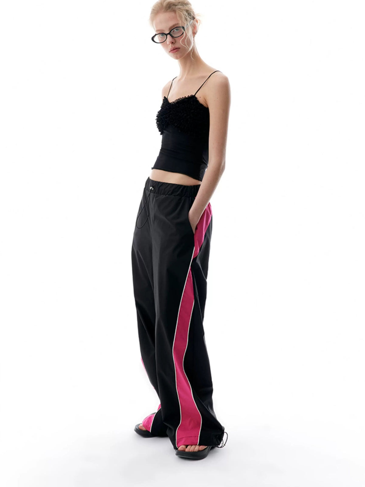 LoalaOffice Original Mesh Padded Lettuce Trim Fitted Cropped Camisole Women Tops
