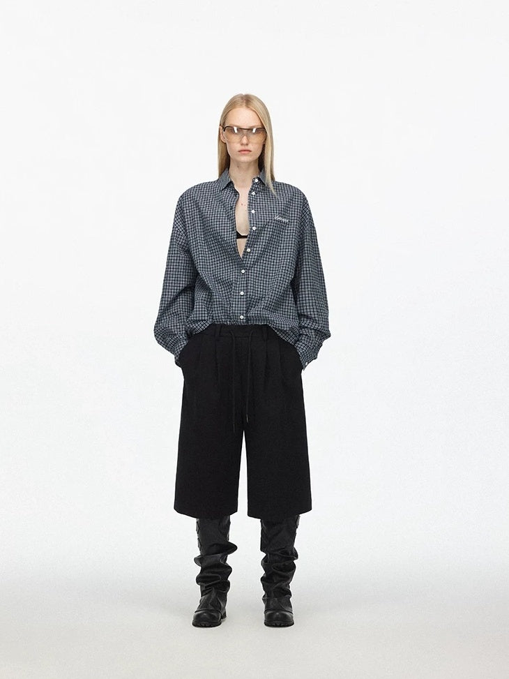 LoalaOffice Poly Rayon Blend Loose Straight Leg Drawstring Low Waist Women Pants Bottoms