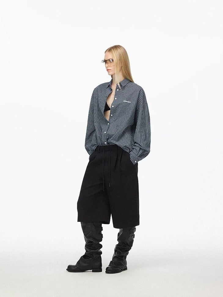 LoalaOffice Poly Rayon Blend Loose Straight Leg Drawstring Low Waist Women Pants Bottoms