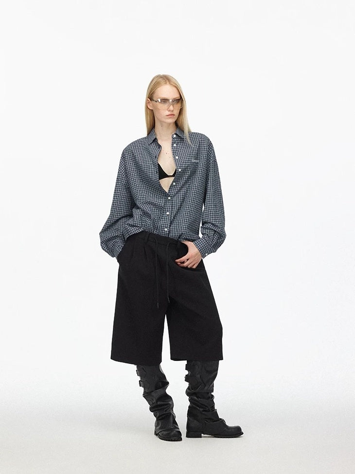 LoalaOffice Poly Rayon Blend Loose Straight Leg Drawstring Low Waist Women Pants Bottoms