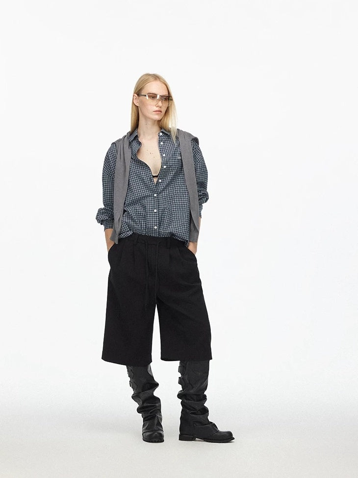 LoalaOffice Poly Rayon Blend Loose Straight Leg Drawstring Low Waist Women Pants Bottoms