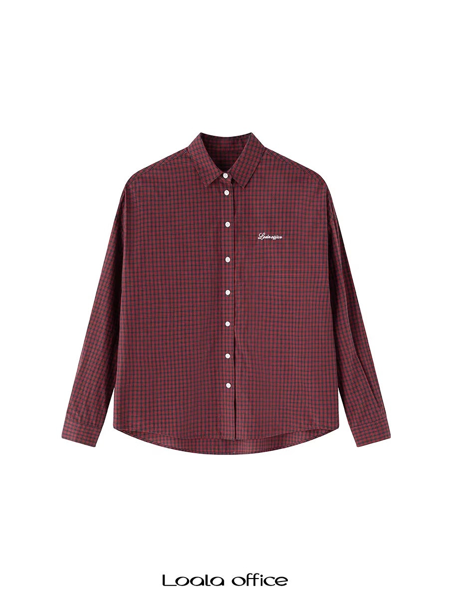 LoalaOffice_Pure_Cotton_Shape_Retaining_Vintage_Loose_Collared_Plaid_Cardigan_Women_Tops_MISSTT