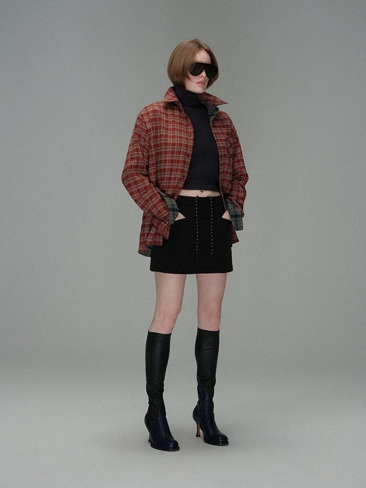 LoalaOffice Shape Retaining Casual Straight Fit Women Plaid Button Blouse Tops
