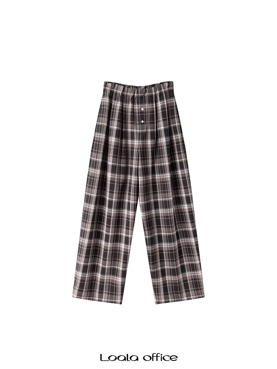 LoalaOffice_Shape_Retaining_Minimalist_Plaid_Pocket_Low_Waist_Loose_Straight_Women_Bottoms_MISSTT