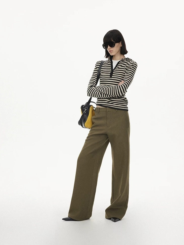 LoalaOffice Soft Acrylic Blend Knit Slim Fit V Neck Buttoned Long Sleeve Women Striped Tops
