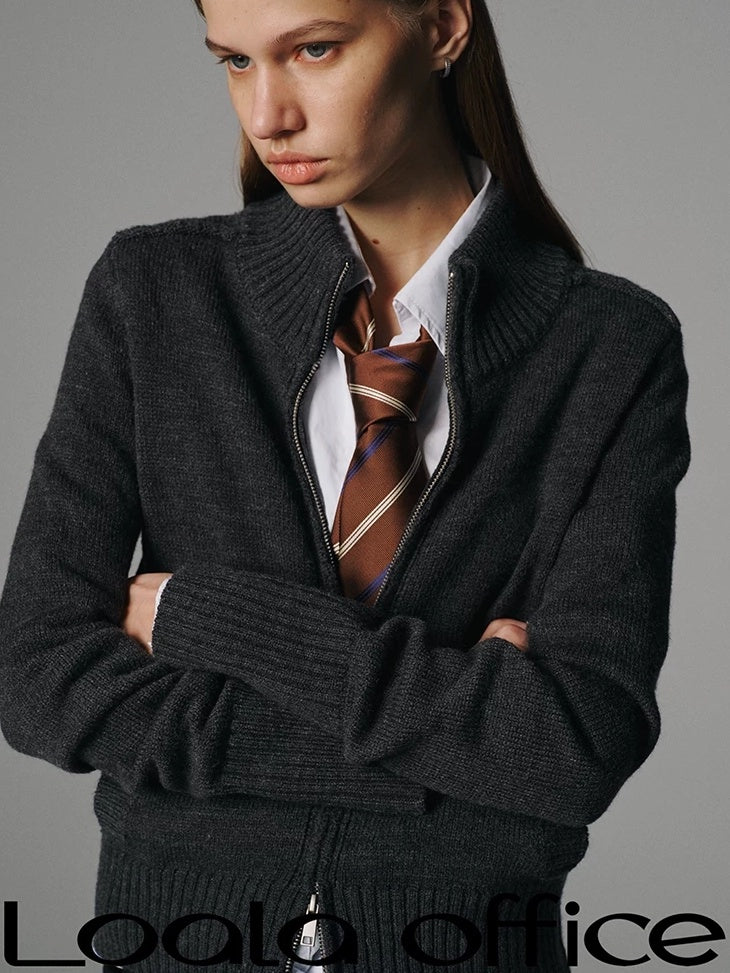 LoalaOffice Soft Wool Blend Open Front Cardigan Turned Collar Long Sleeve Women Sweater Tops