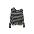 LoalaOffice_Stretch_Lyocell_Loose_Asymmetrical_Neckline_Women_Striped_Long_Sleeve_Tops_MISSTT