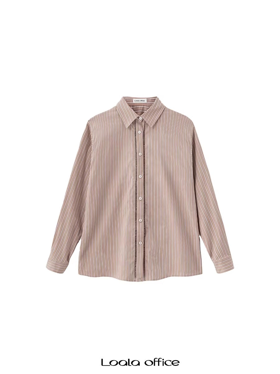 LoalaOffice_Striped_Cotton_Two_Piece_Loose_Fit_Notched_Collar_Women_Casual_Outerwear_MISSTT