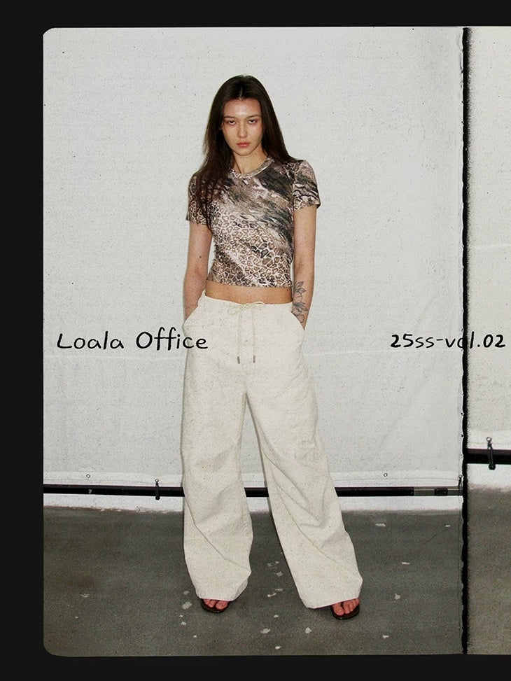 LoalaOffice Washed Low Rise Drawstring Cargo Loose Fit Pockets Women Bottoms