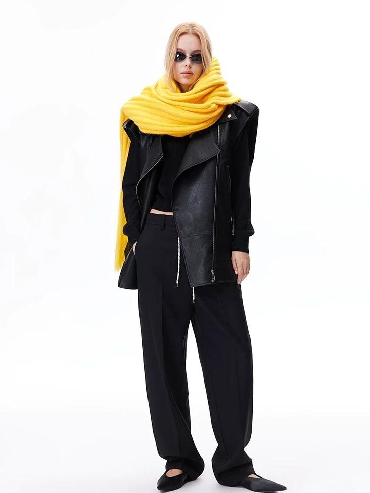 LoalaOffice Wool Blend Colorblock Collared Pullover Women Street Long Sleeve Tops