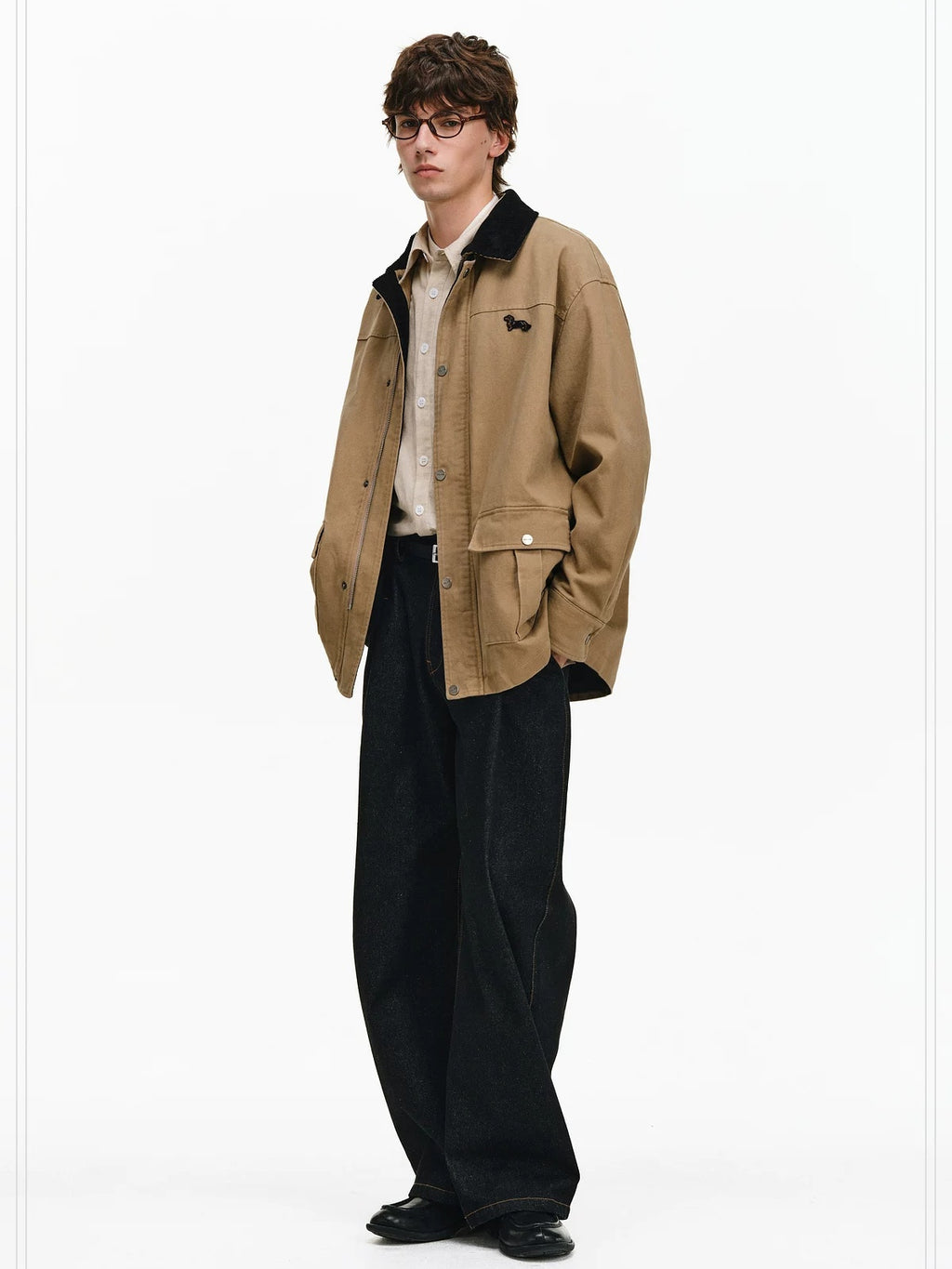 PCLP 100 Percent Cotton Colorblock Relaxed Unisex Lapel Zip Jacket