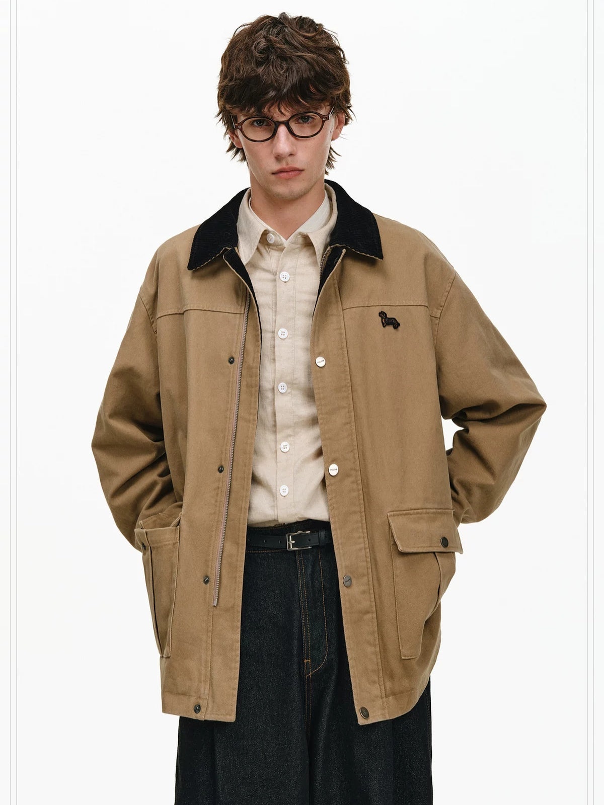 PCLP 100 Percent Cotton Colorblock Relaxed Unisex Lapel Zip Jacket