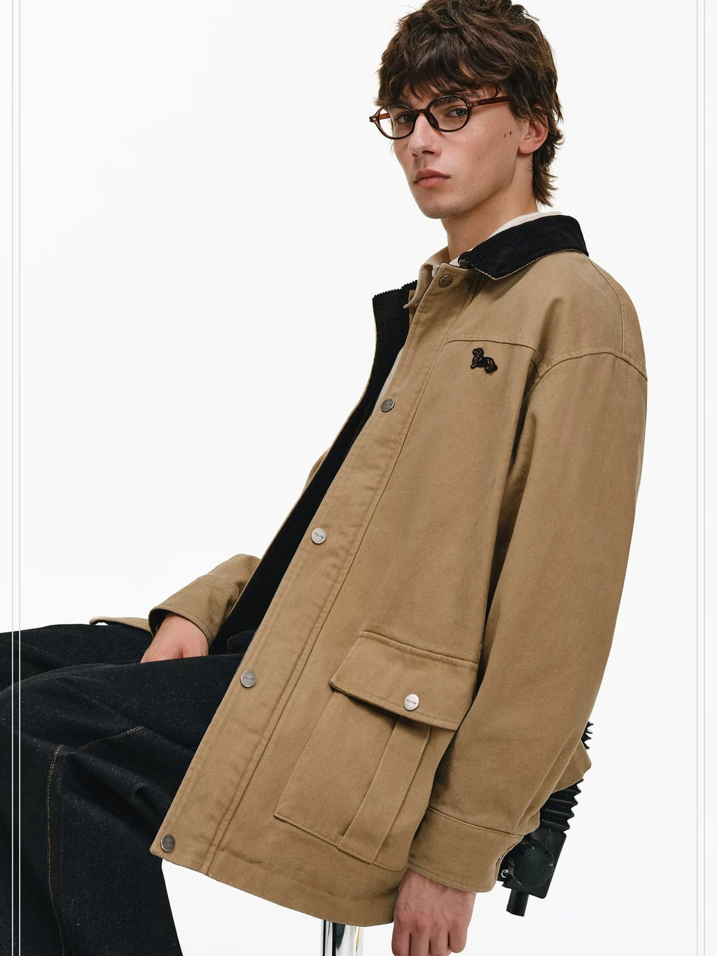 PCLP 100 Percent Cotton Colorblock Relaxed Unisex Lapel Zip Jacket