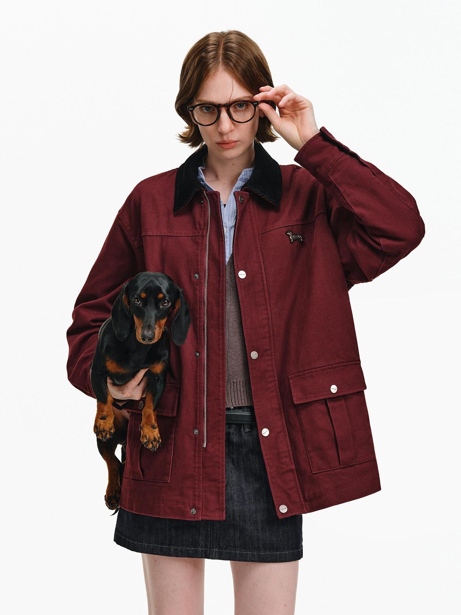 PCLP 100 Percent Cotton Colorblock Relaxed Unisex Lapel Zip Jacket