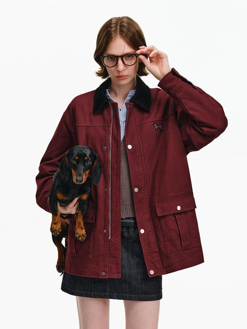 PCLP 100 Percent Cotton Colorblock Relaxed Unisex Lapel Zip Jacket