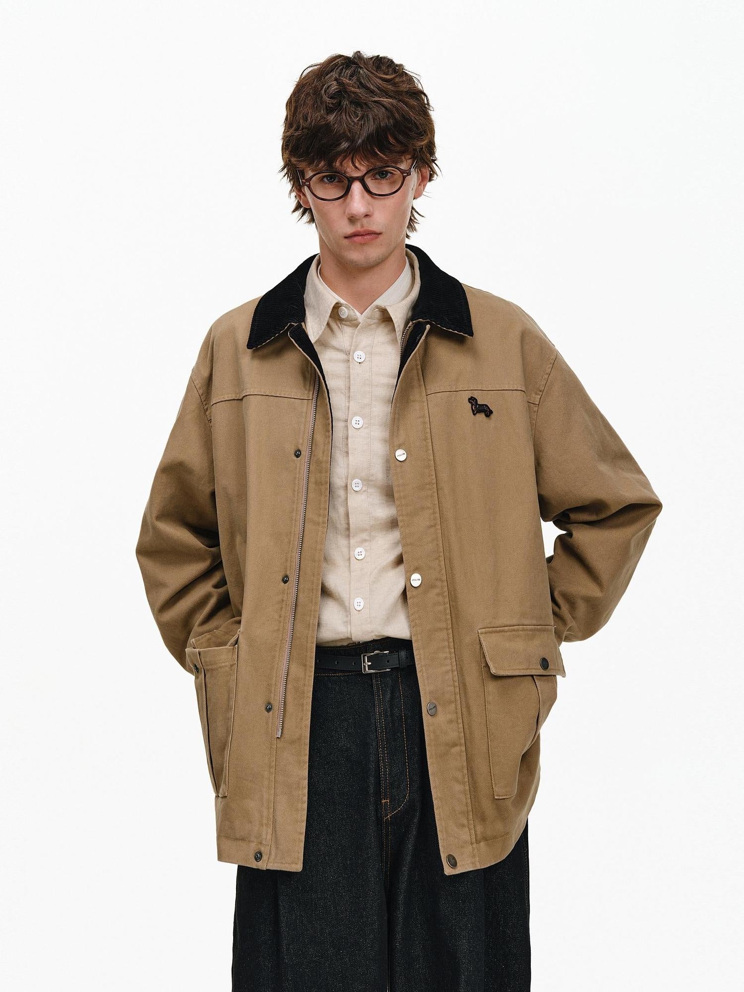 PCLP 100 Percent Cotton Colorblock Relaxed Unisex Lapel Zip Jacket