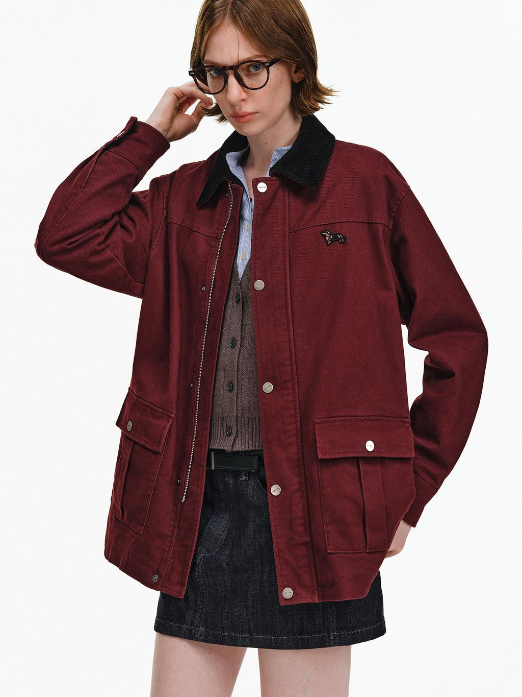 PCLP 100 Percent Cotton Colorblock Relaxed Unisex Lapel Zip Jacket