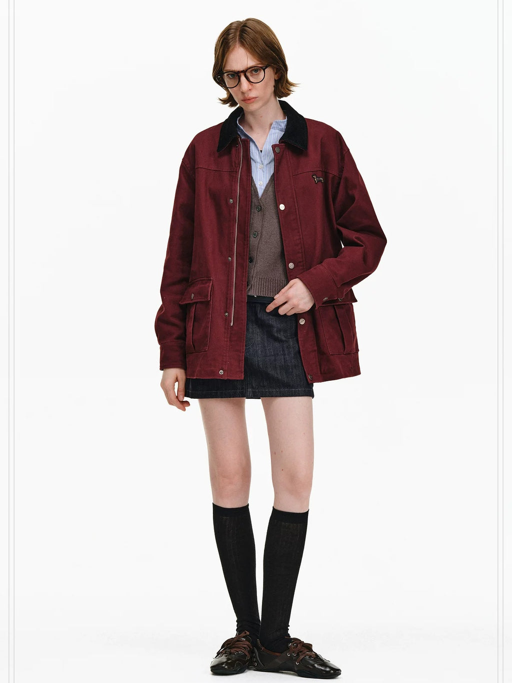 PCLP 100 Percent Cotton Colorblock Relaxed Unisex Lapel Zip Jacket