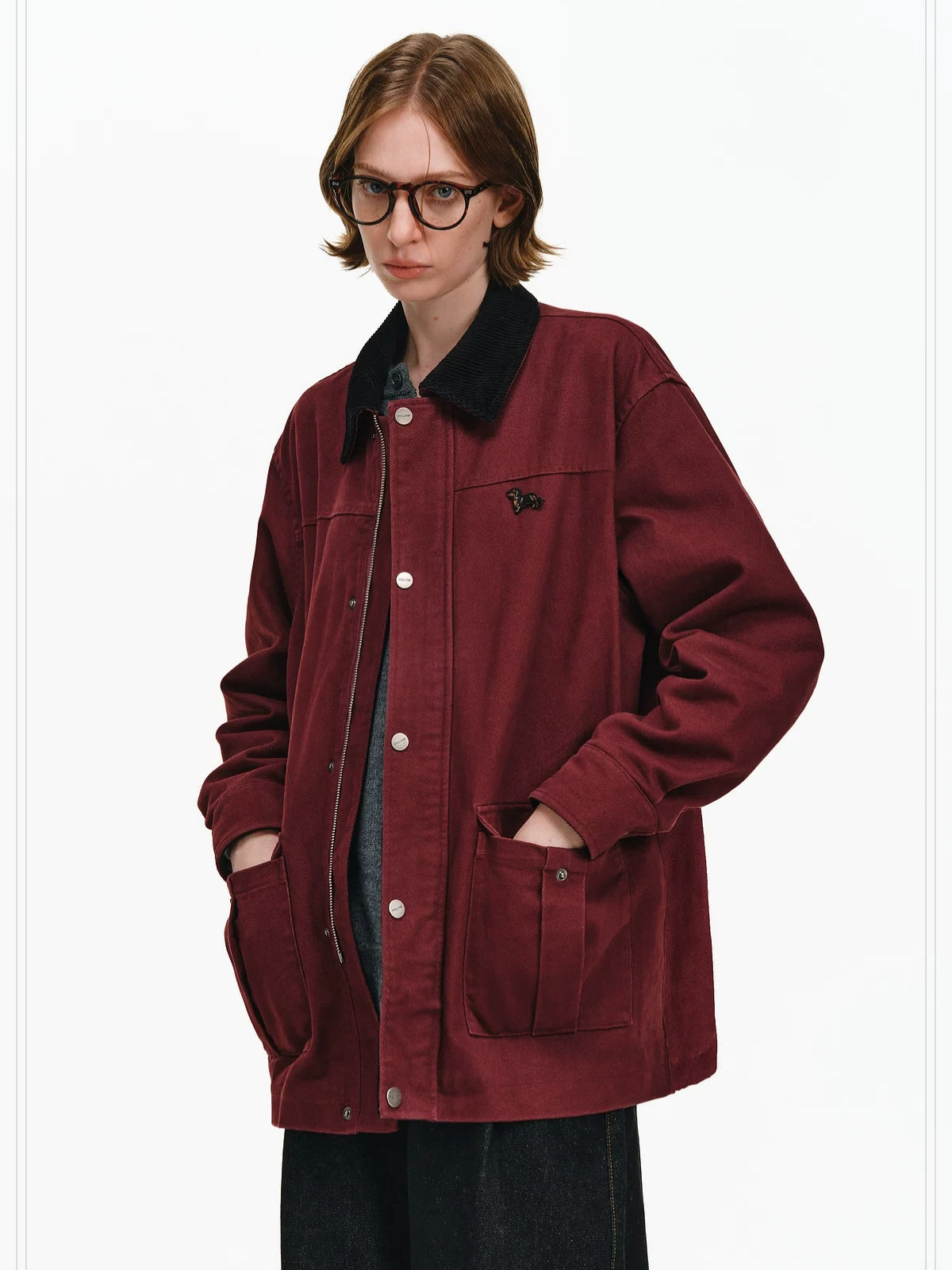 PCLP 100 Percent Cotton Colorblock Relaxed Unisex Lapel Zip Jacket