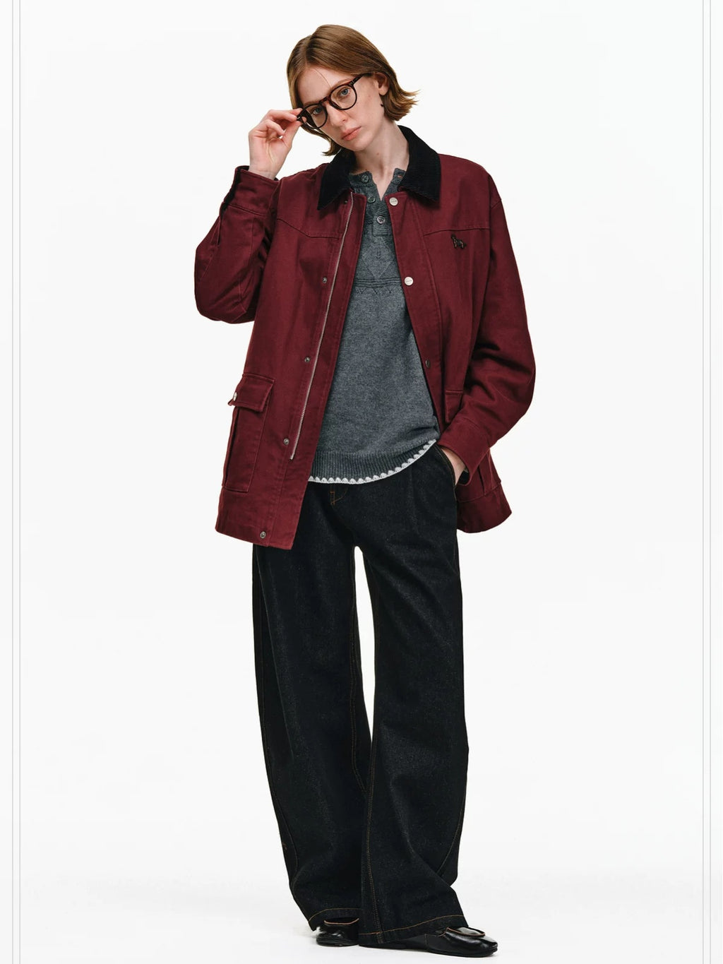 PCLP 100 Percent Cotton Colorblock Relaxed Unisex Lapel Zip Jacket