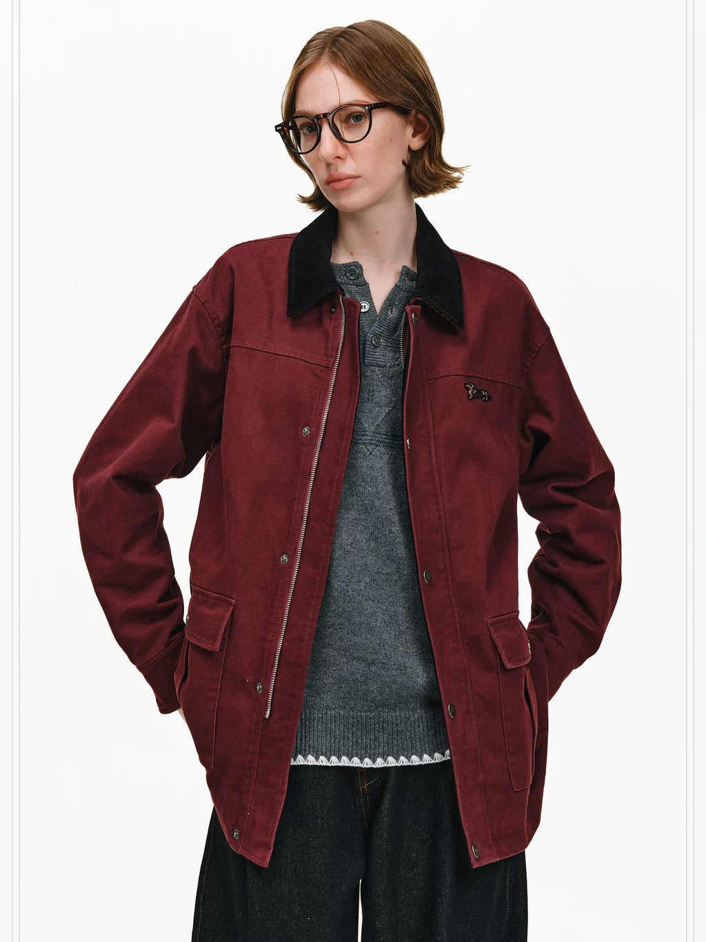 PCLP 100 Percent Cotton Colorblock Relaxed Unisex Lapel Zip Jacket