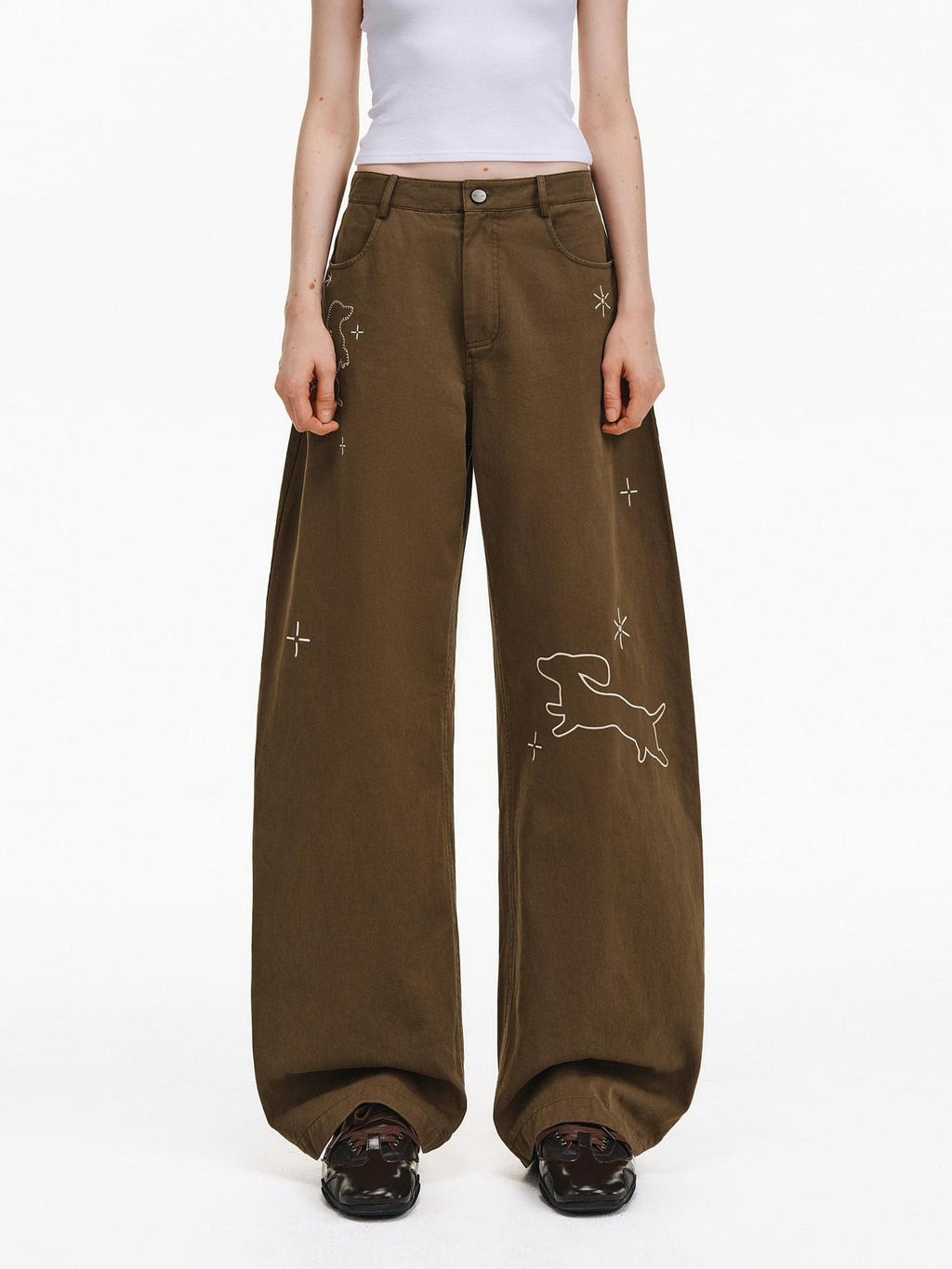 PCLP 100 Percent Cotton Mid Rise Button Fly Loose Wide Leg Animal Print Women Pants