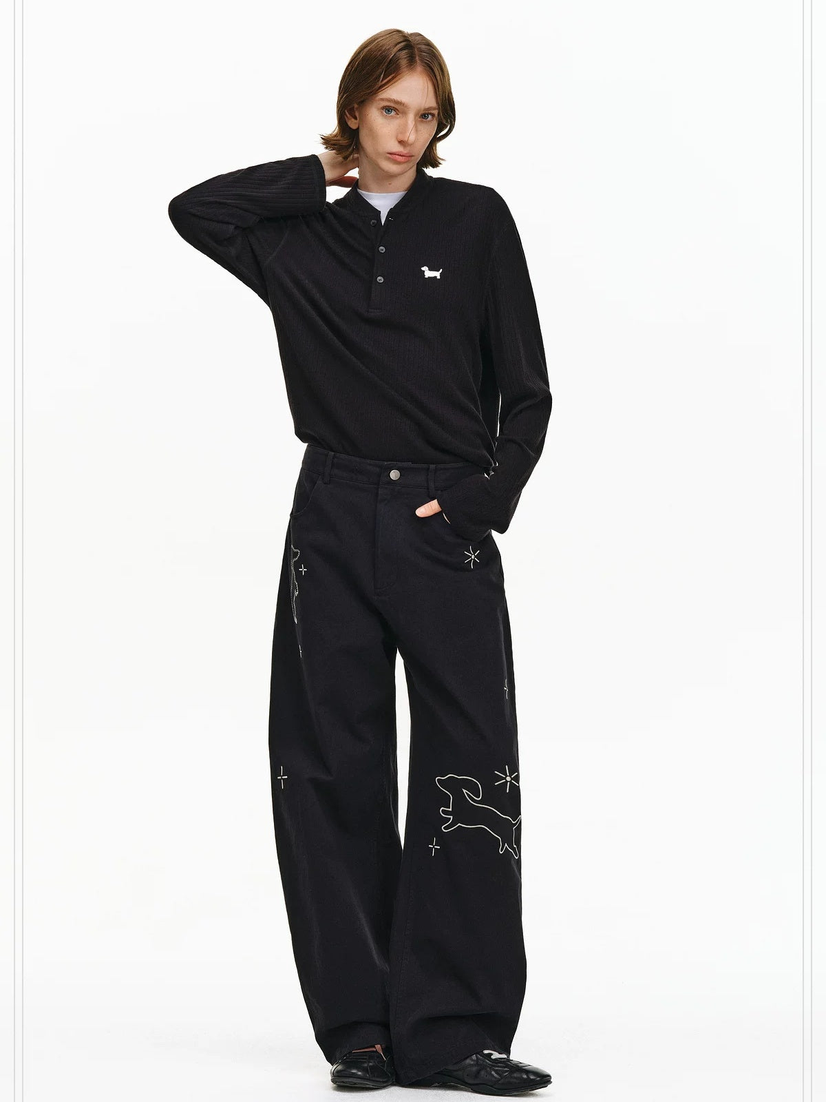 PCLP 100 Percent Cotton Mid Rise Button Fly Loose Wide Leg Animal Print Women Pants