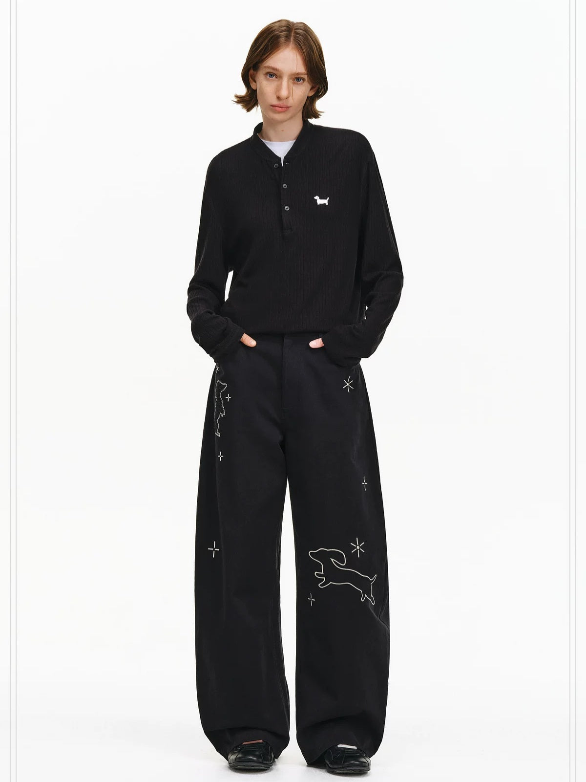 PCLP 100 Percent Cotton Mid Rise Button Fly Loose Wide Leg Animal Print Women Pants