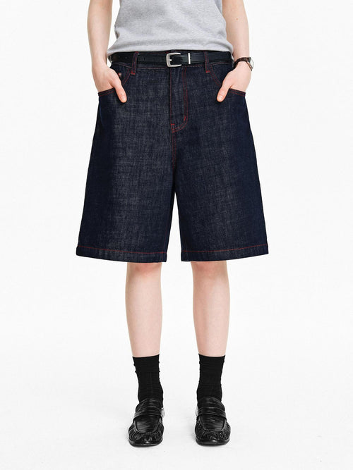 PCLP 100 Percent Cotton Relaxed Mid Rise Knee Length Denim Blue Straight Pants