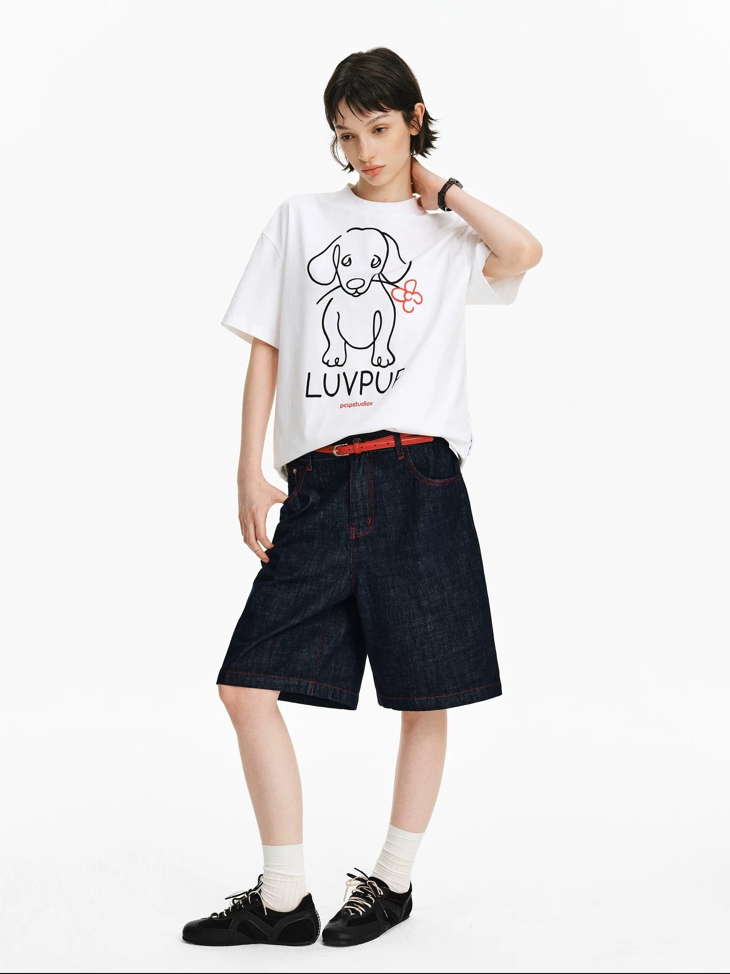 PCLP 100 Percent Cotton Relaxed Mid Rise Knee Length Denim Blue Straight Pants