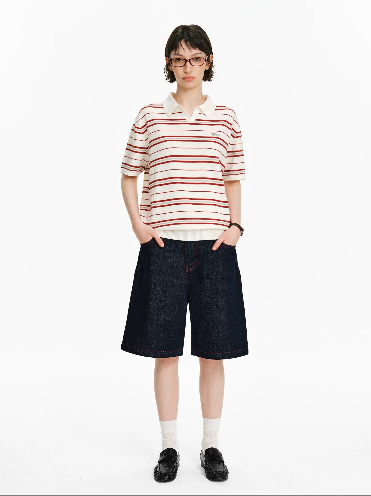 PCLP 100 Percent Cotton Relaxed Mid Rise Knee Length Denim Blue Straight Pants