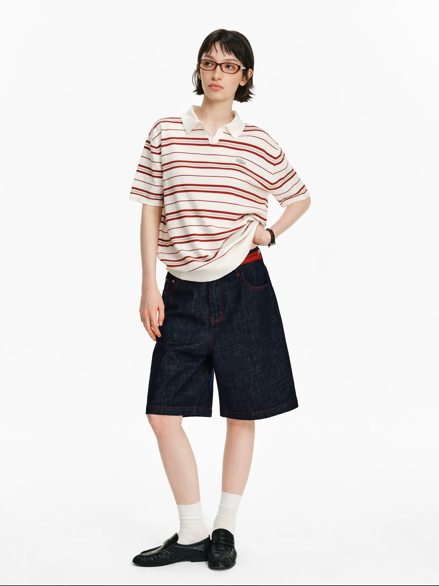 PCLP 100 Percent Cotton Relaxed Mid Rise Knee Length Denim Blue Straight Pants