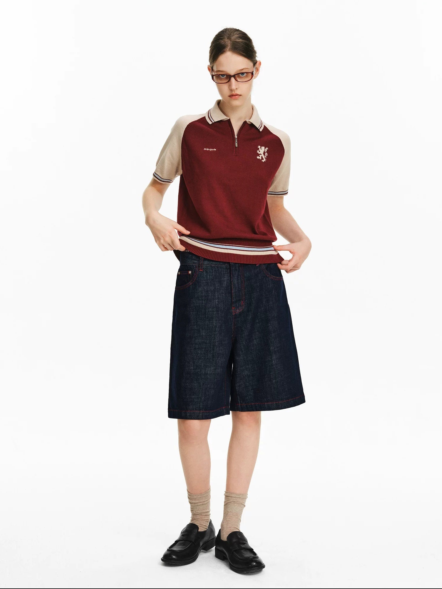 PCLP 100 Percent Cotton Relaxed Mid Rise Knee Length Denim Blue Straight Pants