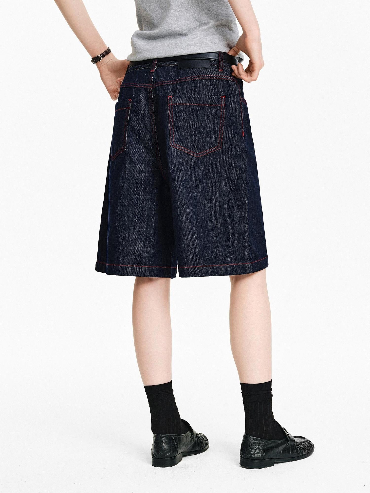 PCLP 100 Percent Cotton Relaxed Mid Rise Knee Length Denim Blue Straight Pants