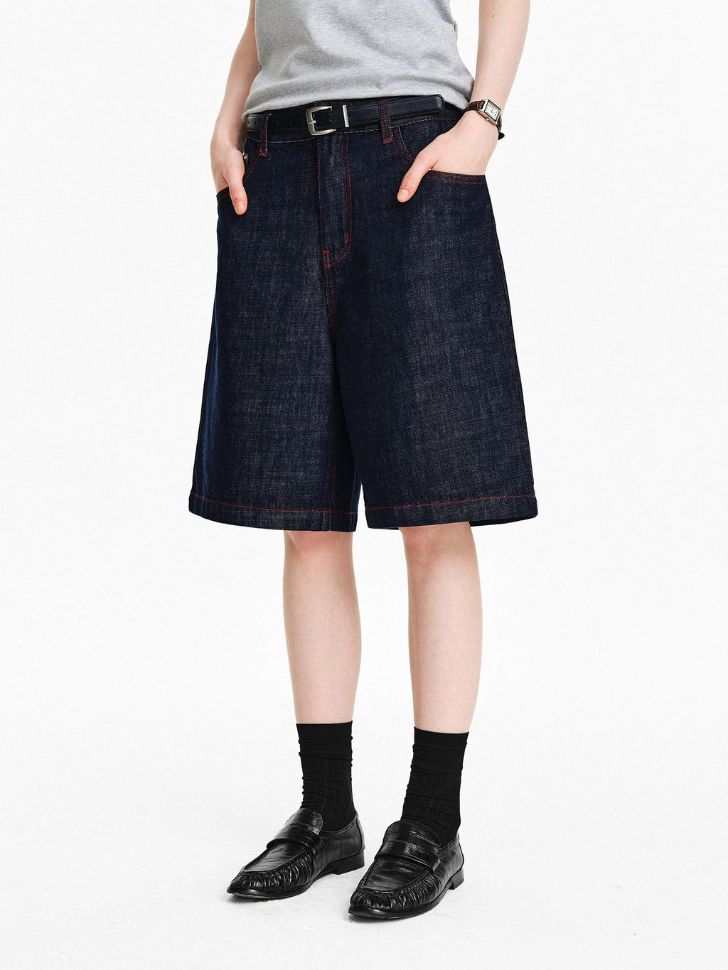 PCLP 100 Percent Cotton Relaxed Mid Rise Knee Length Denim Blue Straight Pants