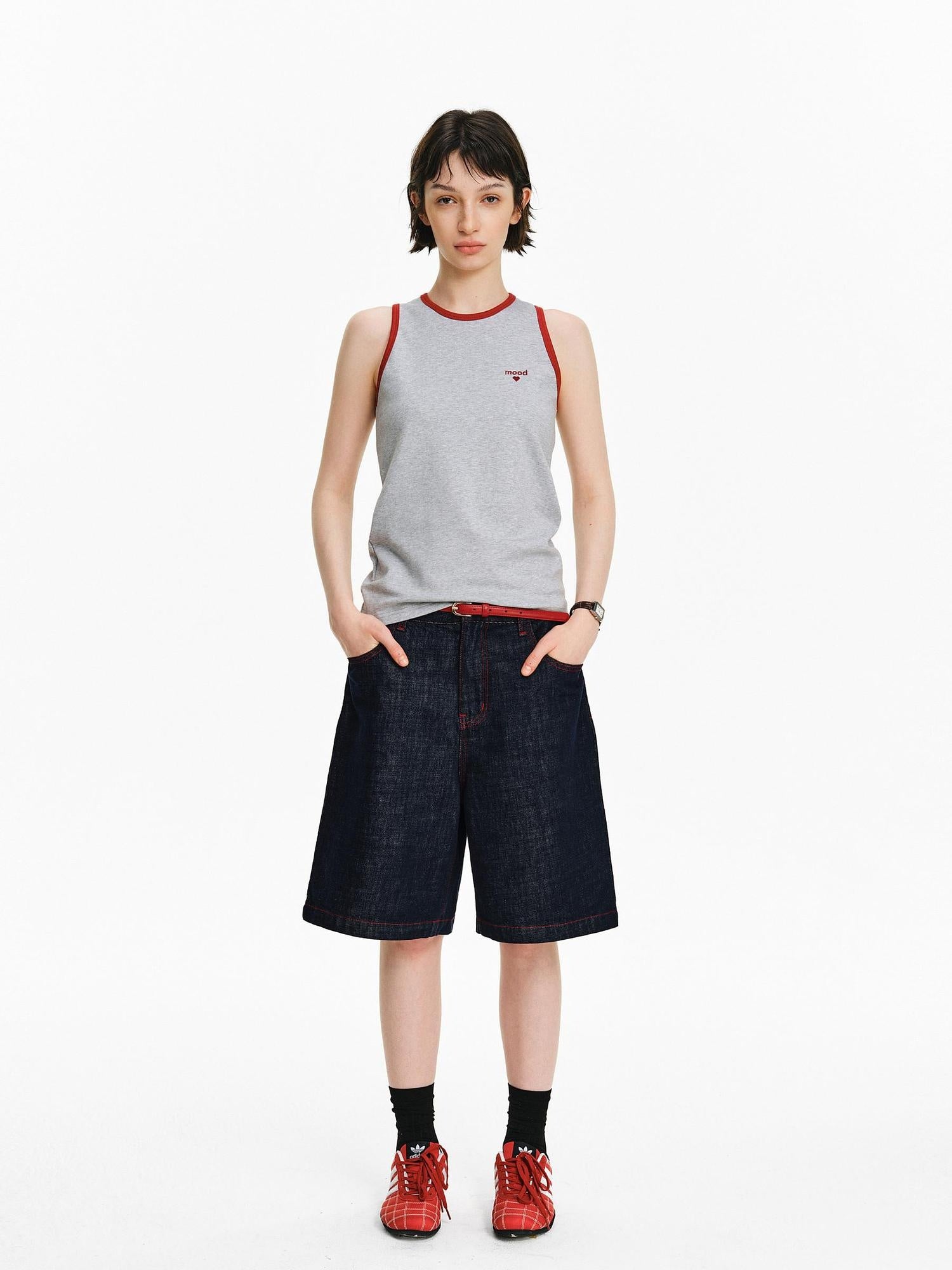 PCLP 100 Percent Cotton Relaxed Mid Rise Knee Length Denim Blue Straight Pants