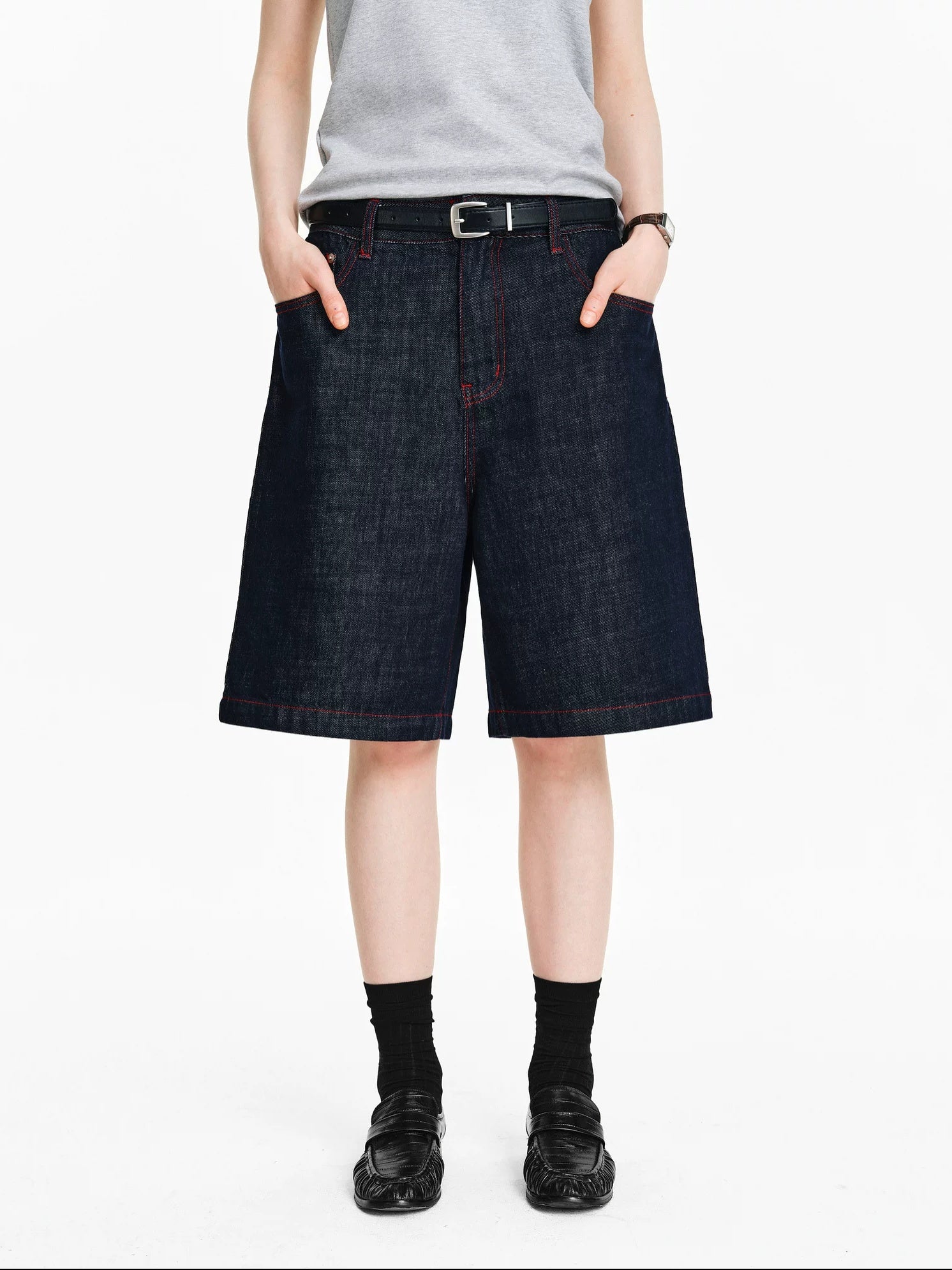 PCLP 100 Percent Cotton Relaxed Mid Rise Knee Length Denim Blue Straight Pants