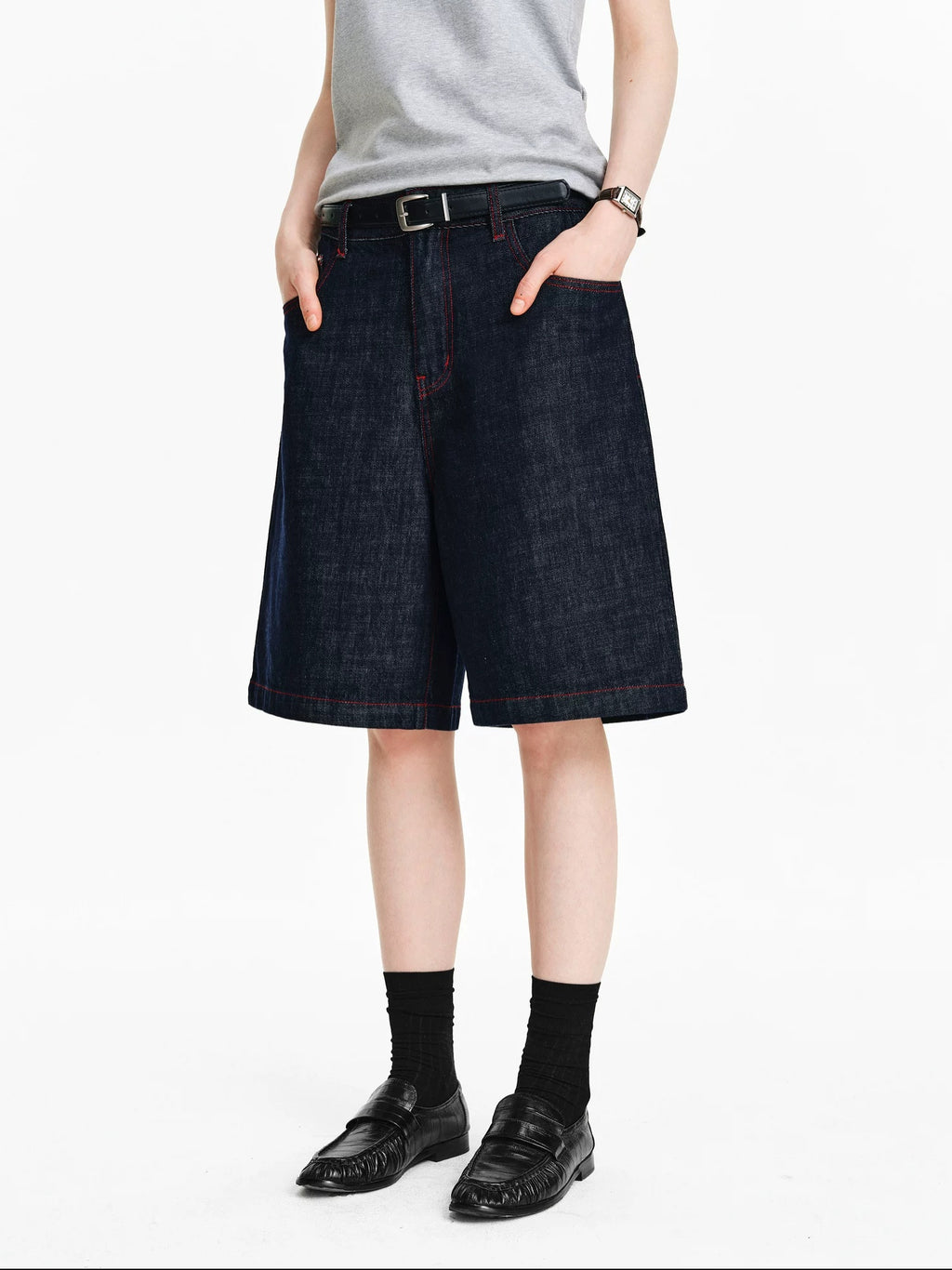 PCLP 100 Percent Cotton Relaxed Mid Rise Knee Length Denim Blue Straight Pants