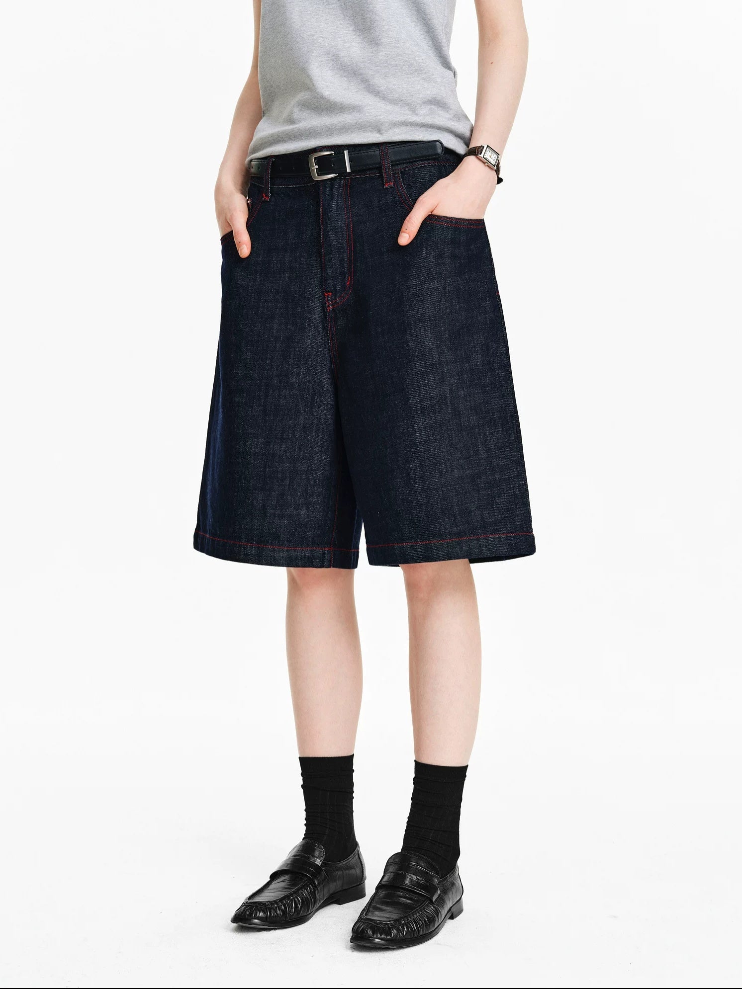 PCLP 100 Percent Cotton Relaxed Mid Rise Knee Length Denim Blue Straight Pants